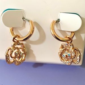 Convertible Hoop Rose Dangle Earrings, new in box.
